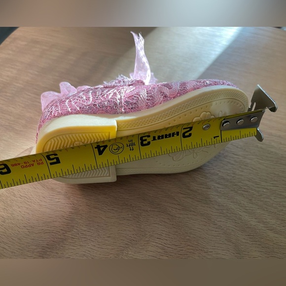 Pink glitter baby shoes•••Flats with Maryjane strap & lace ribbon detail,  NWOT - Picture 6 of 6